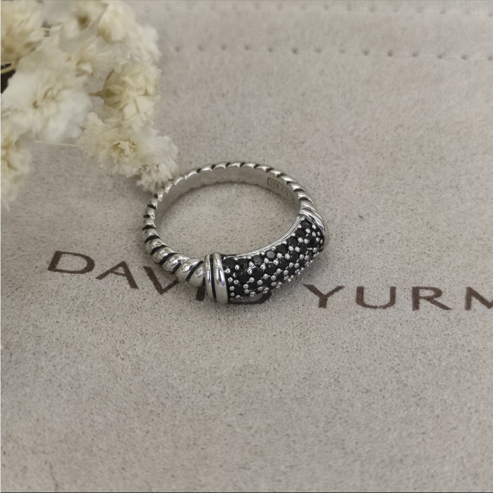 David Yurman Black Pavé and Silver Cable Band Ring sz7
